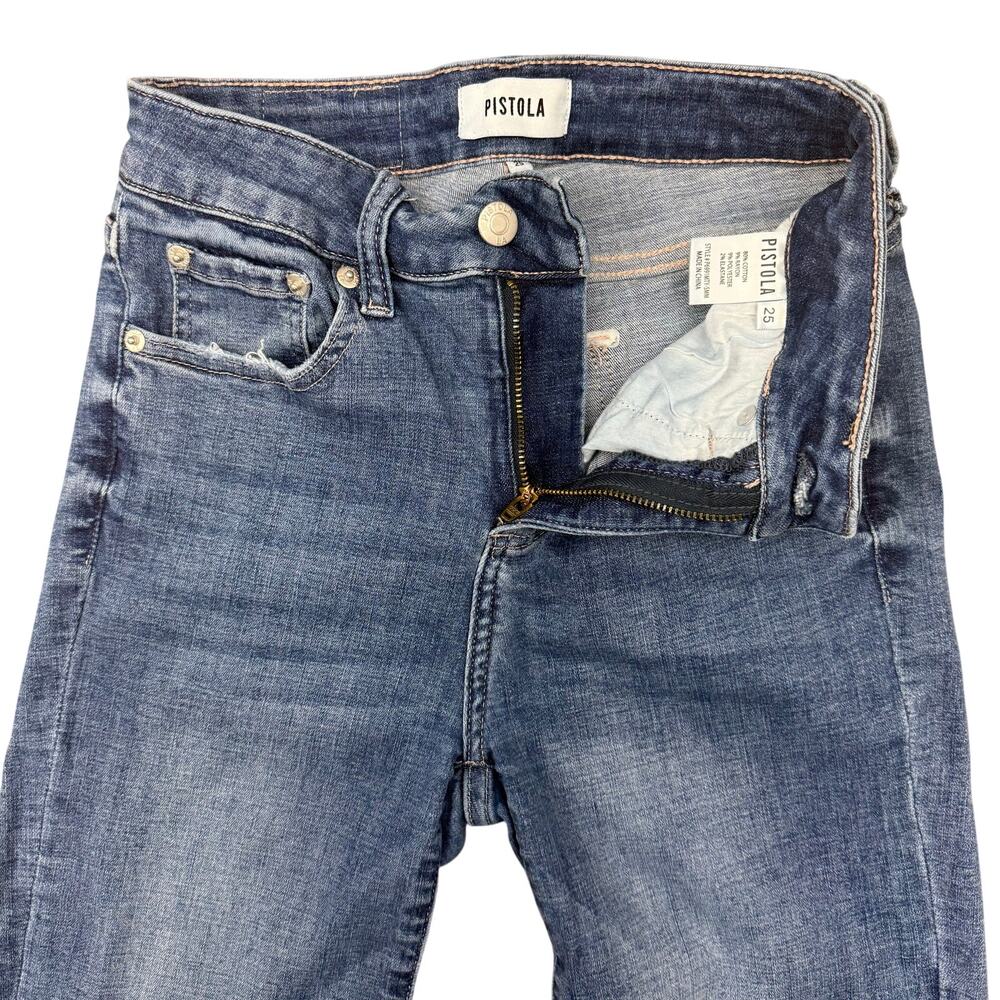 Pistola Distressed Straight Leg Jeans Raw Hem Stretch Denim Womens 24x26 - Picture 5 of 6